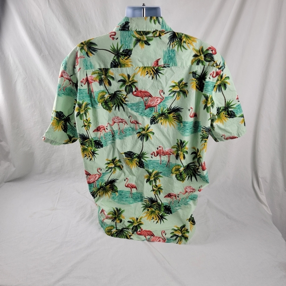 Pacific Legend Mens Hawaiian Shirt Button Flamingos Green Pink XL Extra Large - Picture 4 of 8